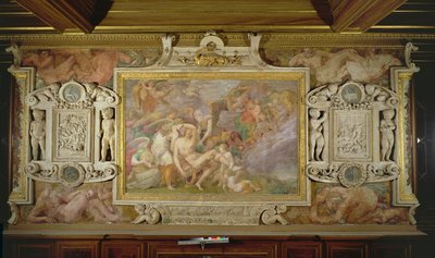 Śmierć Adonisa, detal dekoracji w Galerii Franciszka I, 1530-40 fresk i stiuk autorstwa Giovanni Battista Rosso Fiorentino