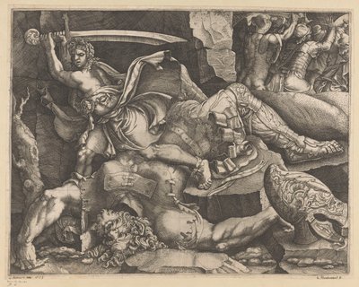 Dawid ścina głowę Goliatowi autorstwa Giovanni Battista Scultori