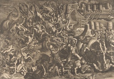 Trojanie odpychający Greków, 1538. autorstwa Giovanni Battista Scultori