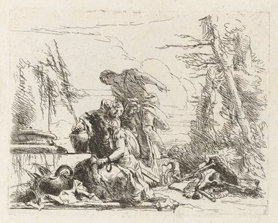 Kobieta z ramionami w łańcuchach i cztery inne postacie z Vari capricci (Various Capriccios) autorstwa Giovanni-Battista Tiepolo