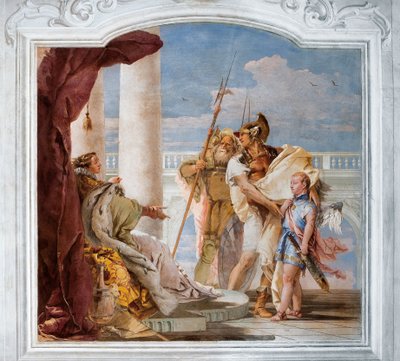 Eneida przedstawia Dido Kupidyna przebranego za Ascaniusza z Pokoju Eneidy w Palazzinie, 1757 autorstwa Giovanni Battista Tiepolo