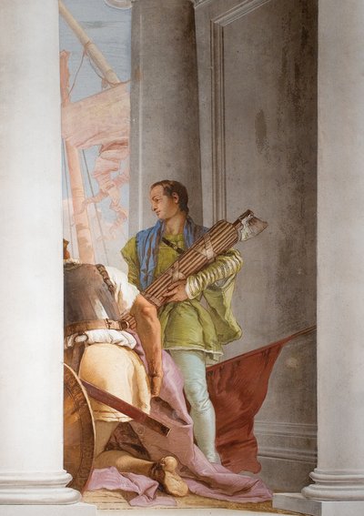 Fragment obrazu Flota grecka w Aulis, z Sali wejściowej w Palazzinie, 1757 r. autorstwa Giovanni Battista Tiepolo