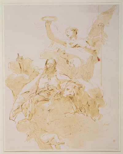 Gloryfikacja rodziny Porto, ok. 1755-60 (długopis, brązowy tusz i lawowanie, czarna kreda) autorstwa Giovanni Battista Tiepolo
