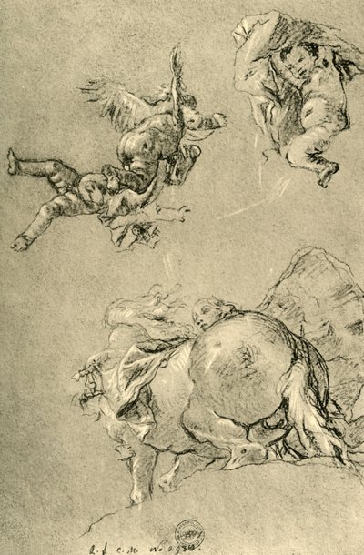 Unoszące się amorki i jeden z Horae ze słonecznym rumakiem, 1752-1753, 1928 autorstwa Giovanni Battista Tiepolo