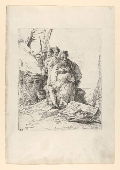 Magik z czterema Postaciami przy dymiącym Ołtarzu, ze Scherzi, ca. 1743-52. autorstwa Giovanni Battista Tiepolo