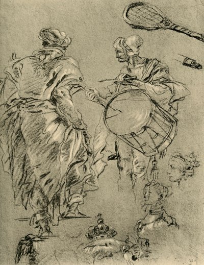 Mężczyzna widziany od tyłu, perkusista i małe studia, 1751-1752, 1928 autorstwa Giovanni Battista Tiepolo