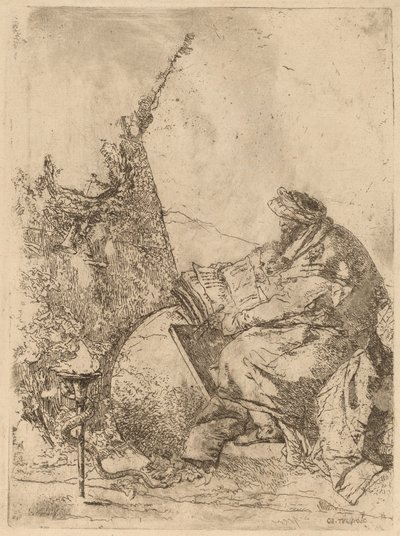 Siedzący filozof, z globusem, książką i kompasem autorstwa Giovanni Battista Tiepolo