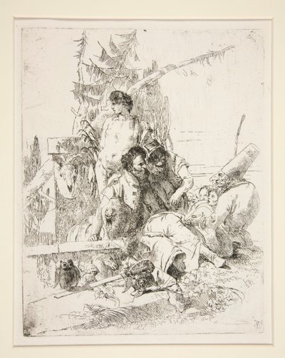 Punchinello rozmawiający z dwoma magami z serii Scherzi di Fantasia autorstwa Giovanni Battista Tiepolo