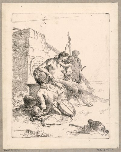 Rodzina Satyrów z obeliskiem, tablica 11 ze Scherzi di Fantasia autorstwa Giovanni Battista Tiepolo
