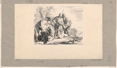 Siedząca kobieta, młody żołnierz i mag z Vari Capricci autorstwa Giovanni Battista Tiepolo