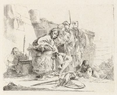 Siedząca młodzież oparta o urnę, z Vari capricci (Różne Capriccios) autorstwa Giovanni-Battista Tiepolo