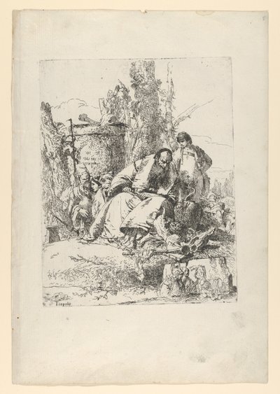 Siedzący magik, chłopiec i cztery postacie ze Scherzi di Fantasia, ca. 1743-50. autorstwa Giovanni Battista Tiepolo