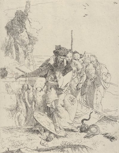Sześć osób obserwujących węża ze Scherzi, ok. godz. 1743-50. autorstwa Giovanni Battista Tiepolo