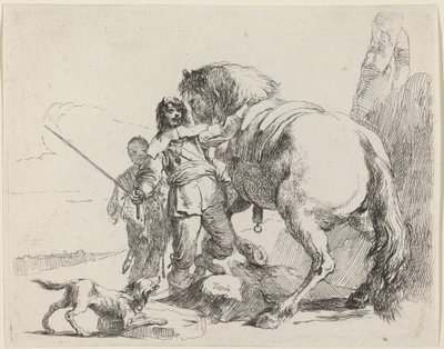 Żołnierz z koniem i pomocnikiem autorstwa Giovanni Battista Tiepolo