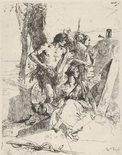 Odkrycie grobowca Punchinello, z Scherzi, ca. 1743-50. autorstwa Giovanni Battista Tiepolo