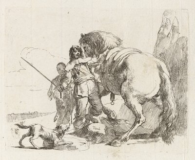 Jeździec stojący przy swoim koniu, z Vari capricci (Różne Capriccios) autorstwa Giovanni Battista Tiepolo