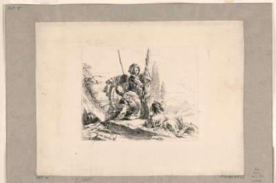 Trzech żołnierzy i chłopiec, z Vari Capricci autorstwa Giovanni Battista Tiepolo