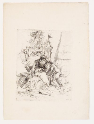 Dwóch siedzących czarodziejów i dwóch młodzieńców autorstwa Giovanni Battista Tiepolo