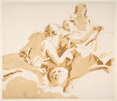 Dwie siedzące kobiety i chłopiec na chmurach autorstwa Giovanni Battista Tiepolo