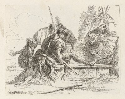Dwóch żołnierzy i dwie kobiety z Vari capricci (Różne Capriccios) autorstwa Giovanni-Battista Tiepolo