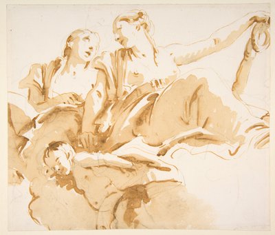 Dwie kobiety, jedna trzymająca kotwicę, oraz putto na obłokach autorstwa Giovanni Battista Tiepolo