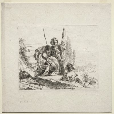 Różne kaprysy: Trzej żołnierze i chłopiec autorstwa Giovanni Battista Tiepolo