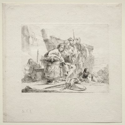 Różne kaprysy: młody mężczyzna siedzący, oparty o urnę autorstwa Giovanni Battista Tiepolo