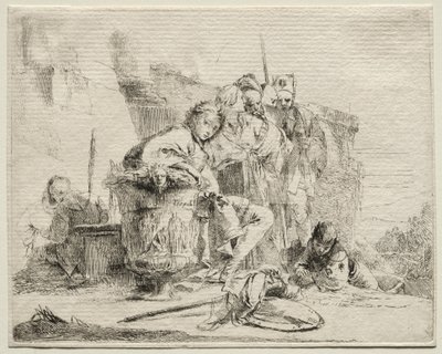 Różne kaprysy: młody mężczyzna siedzący, oparty o urnę. autorstwa Giovanni Battista Tiepolo