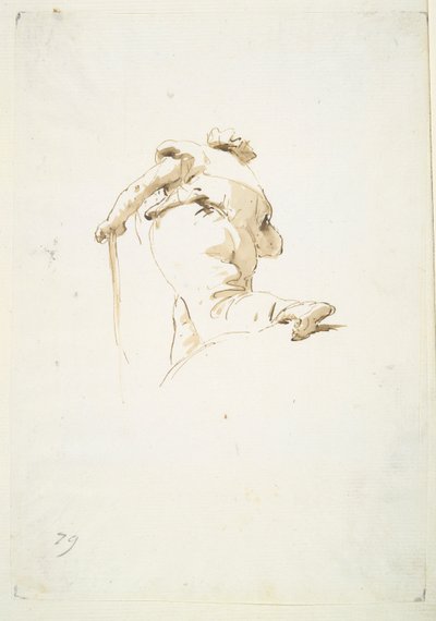 Chodząca postać męska widziana ukośnie od dołu autorstwa Giovanni Battista Tiepolo