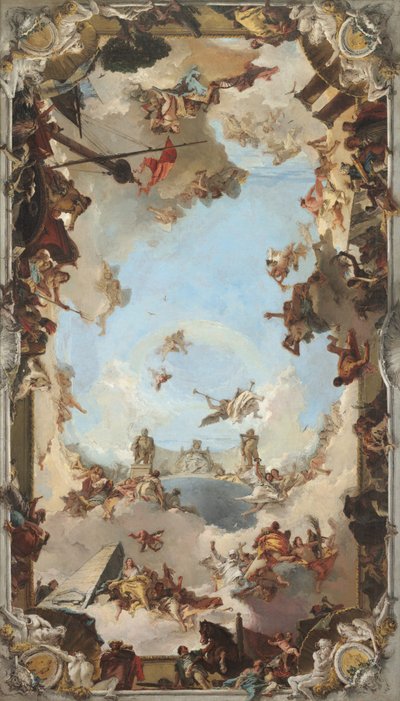 Bogactwo i korzyści monarchii hiszpańskiej pod panowaniem Karola III autorstwa Giovanni Battista Tiepolo
