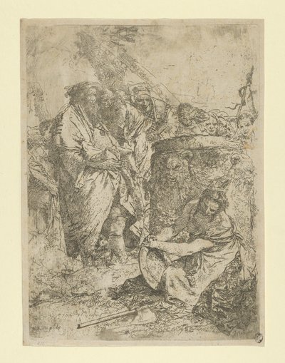Kobieta klęcząca przed Czarodziejami i innymi Postaciami, ze Scherzi, ca. 1740. autorstwa Giovanni Battista Tiepolo
