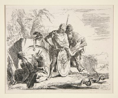 Młody żołnierz z filozofem i siedzącą kobietą, z serii Vari Capricci autorstwa Giovanni-Battista Tiepolo