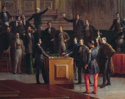 Tymczasowy rząd Wenecji wybiera opór przed gorzkim końcem (1849), obraz Giovanniego Battisty Della Libera autorstwa Giovanni Battista della Libera