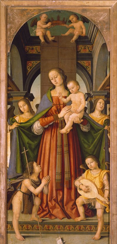 Madonna z Dzieciątkiem, panel centralny Madonny z Dzieciątkiem Tryptyk ze Świętymi (obraz) autorstwa Giovanni Battista the Elder Bertucci