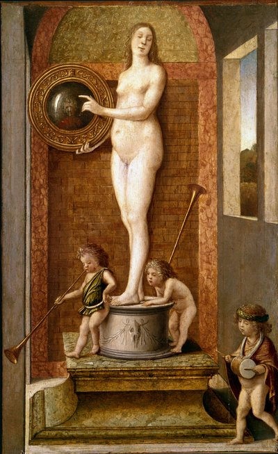 Alegoria roztropności (lub Vanite). Obraz na drewnie Giovanniego Belliniego (ok. 1432-1516) powiedział il Giambellino 1490 ok. Rozmiar 34x21 cm Wenecja, Galerie Akademii autorstwa Giovanni Bellini