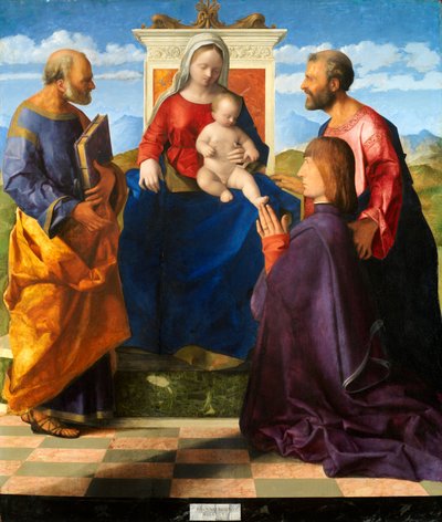Madonna z Dzieciątkiem na tronie SS. Piotr i Paweł i darczyńca, 1505 autorstwa Giovanni Bellini