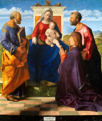 Madonna z Dzieciątkiem na tronie ze świętymi i darczyńcami, 1505. autorstwa Giovanni Bellini