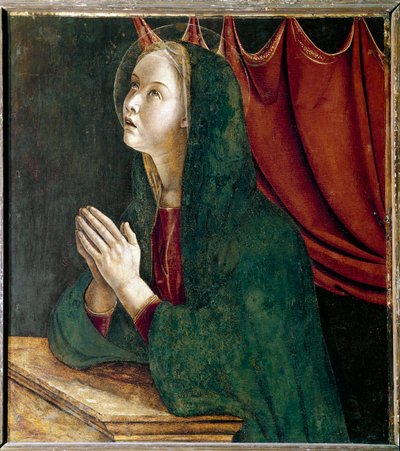 Poliptyk św. Wincentego Ferriera: dziewica Zwiastowania (Poliptyk św. Wincentego Ferrera: dziewica Zwiastowania) Obraz Giovanniego Belliniego dit il Giambellino (ok. 1432-1516) 1464-1468 Ciemne 72x67 cm Kościół w Wenecji Santi Giovanni e Paolo autorstwa Giovanni Bellini