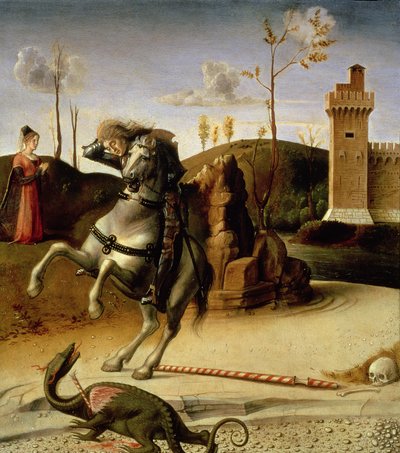 Św. Jerzy i smok, detal panelu predella z 85578 autorstwa Giovanni Bellini