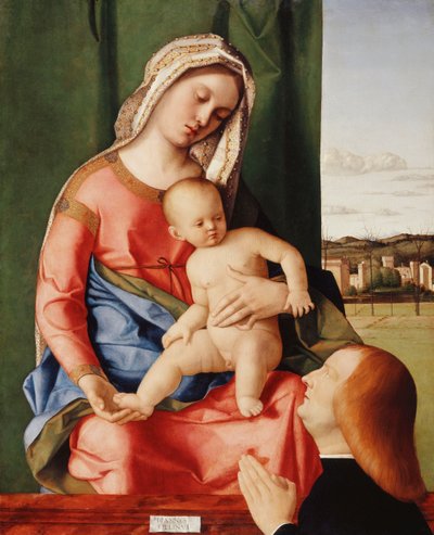 Madonna z Dzieciątkiem z dawcą, krajobraz za nimi autorstwa Giovanni Bellini