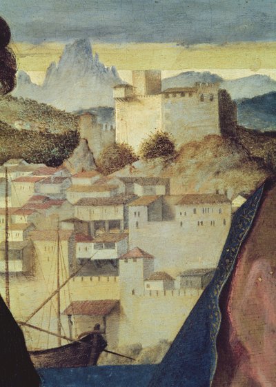 Dziewica z Dzieciątkiem między św. Janem Chrzcicielem a świętą kobietą, fragment krajobrazu z tyłu, ok. 1504 (detal z 161539) autorstwa Giovanni Bellini
