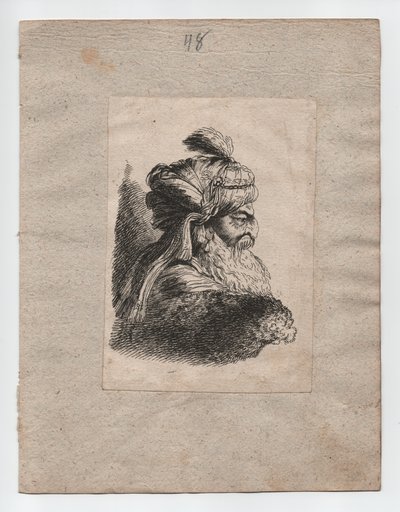 Turecka głowa z turbanem, ok. 1760 r. (rycina) autorstwa Giovanni Benedetto (1609 64) (after) Castiglione