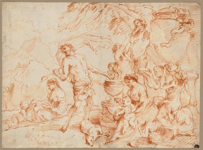Bachanalia przed hermą, początek lat 60. XVI wieku (olej i czerwono-brązowy pigment) autorstwa Giovanni Benedetto (1609 64) Castiglione