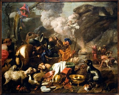 Ofiara Noego po potopie Obraz Giovanniego Benedetto Castiglione dit il Grechetto (1610-1665) Geny z XVII wieku, Musei di Strada Nuova autorstwa Giovanni Benedetto Castiglione