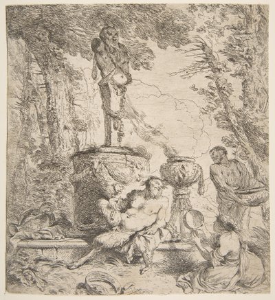 Bachana przed ołtarzem bogom, ok. godz. 1645. autorstwa Giovanni Benedetto Castiglione