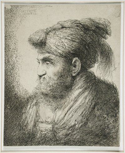 Brodaty mężczyzna w turbanie, 1647-51 autorstwa Giovanni Benedetto Castiglione