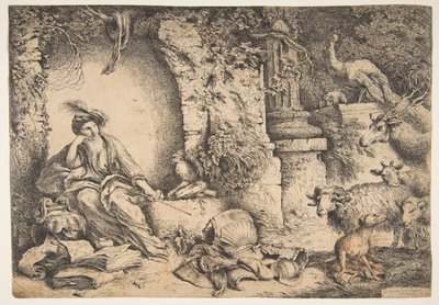 Okrąg z towarzyszami Ulissesa przemieniony w zwierzęta, 1650-51. autorstwa Giovanni Benedetto Castiglione