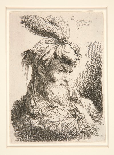 Figura skierowana w prawo, z serii Małe studia nad głowami autorstwa Giovanni Benedetto Castiglione