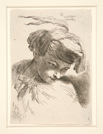 Figura z głową opartą o ramię, z cyklu Małe studia nad głowami autorstwa Giovanni Benedetto Castiglione