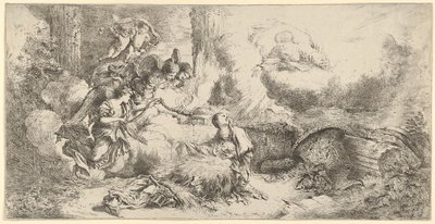 Narodzenia z Bogiem Ojcem i aniołami, ok. godz. 1647-50. autorstwa Giovanni Benedetto Castiglione
